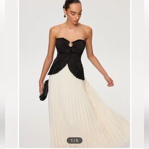 Color-Block Strapless Pleated Chiffon Maxi Dress